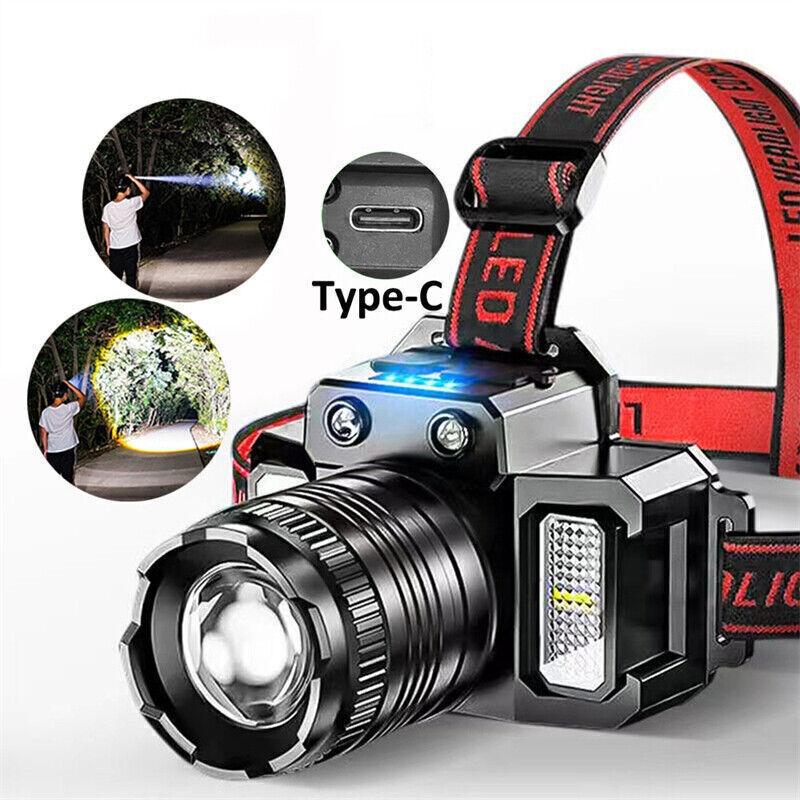 2x Brightest 9900000LM Motion Sensor Headlamp Rechargeable Headlight Flashlight