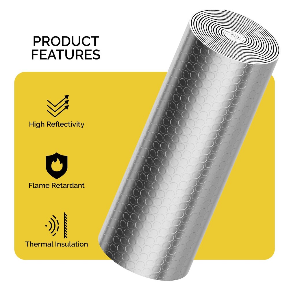 fowong Reflective Bubble Insulation Sheet, Double 48" x 10 Ft X 3mm, Silver
