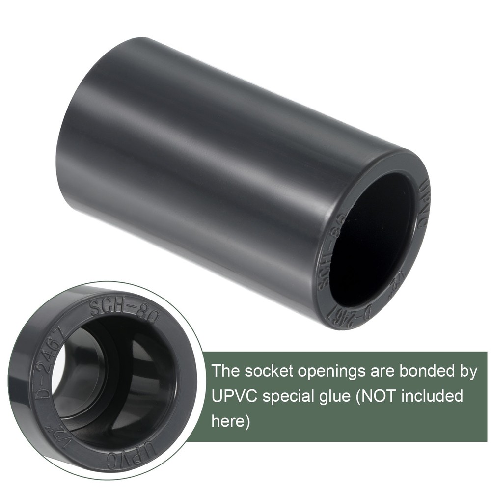 3 Pcs UPVC Fitting, Straight Adapter Connector Socket Schedule 80(Gray, 1/2")