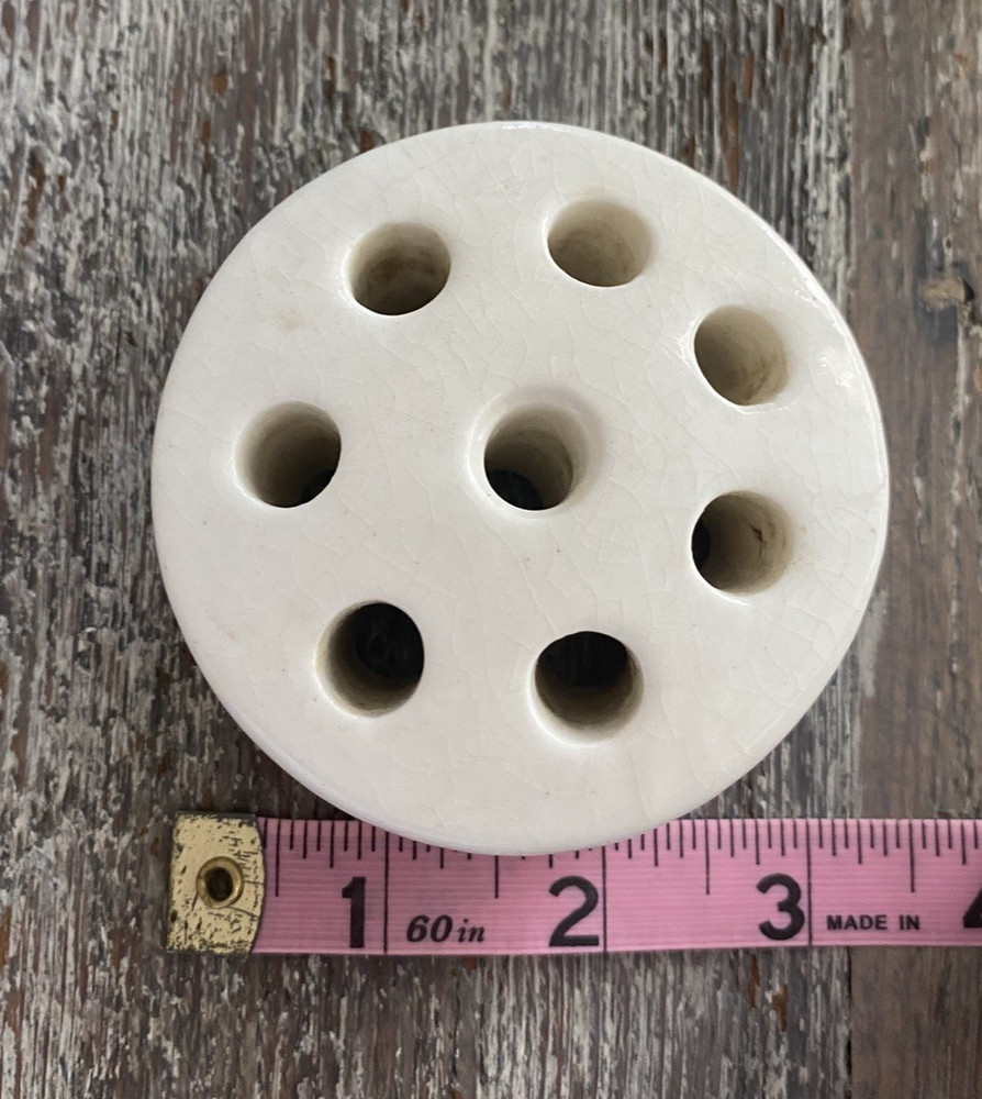 Vintage White Ceramic 8 Hole Flower Frog