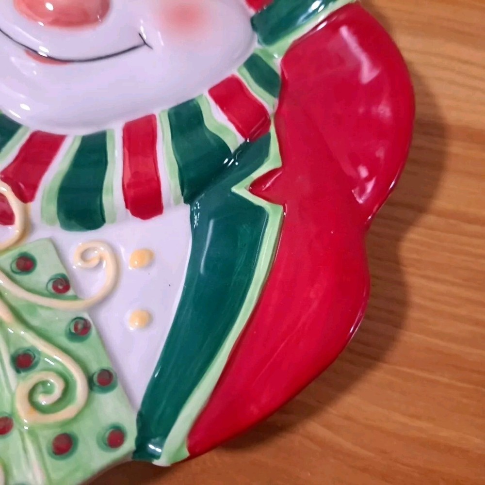 Fitz & Floyd Essentials Christmas Plate Snowman Snack Canape Candy Dish 9"