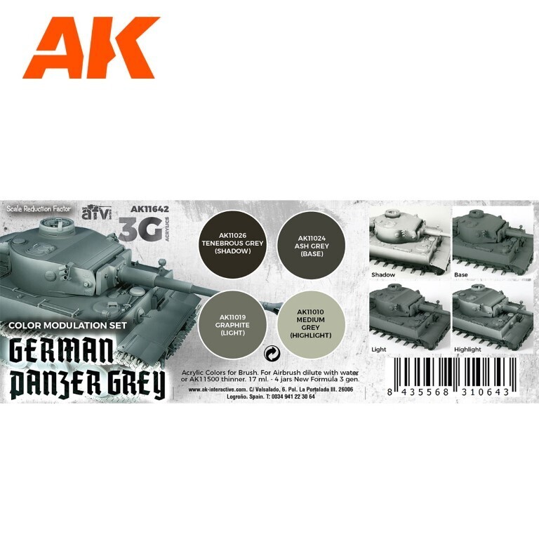 AK Interactive: German Panzer Grey Modulation - Acrylic Paint Set - AK11642