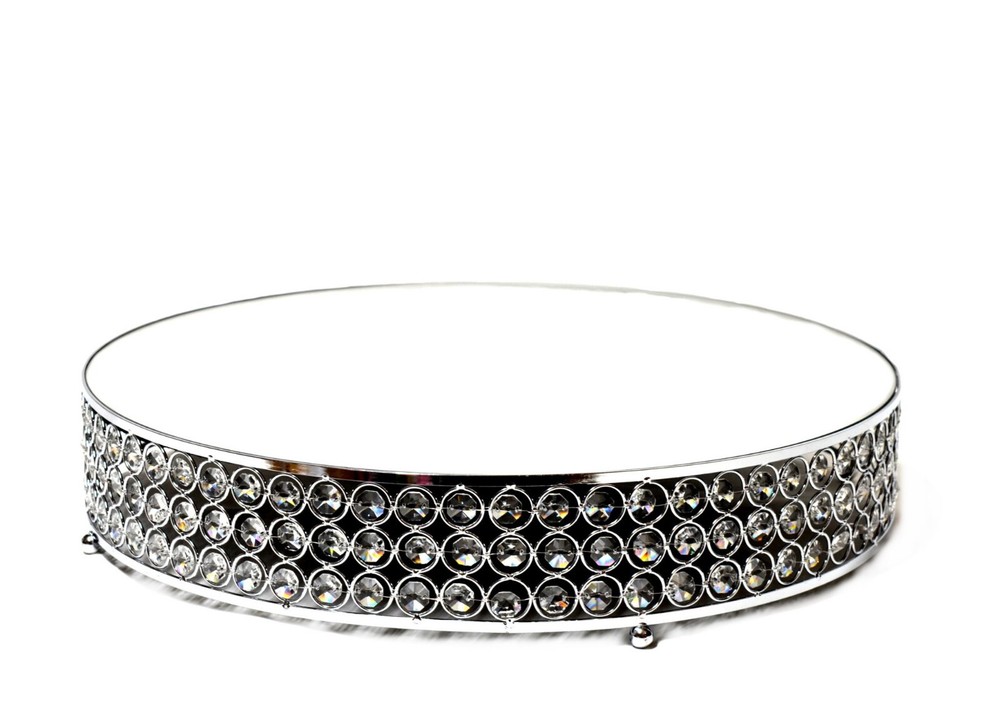 Cake stand riser mirror top crystal bead 2 pieces set