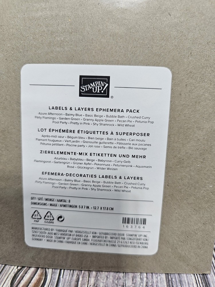 Stampin' UP! - LABELS & LAYERS Ephemera Pack 8 SHEETS TAGS