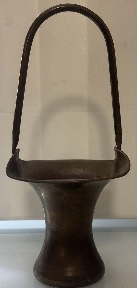 Antique Imperial Russian Solid Brass Basket Vase Early 20th Century