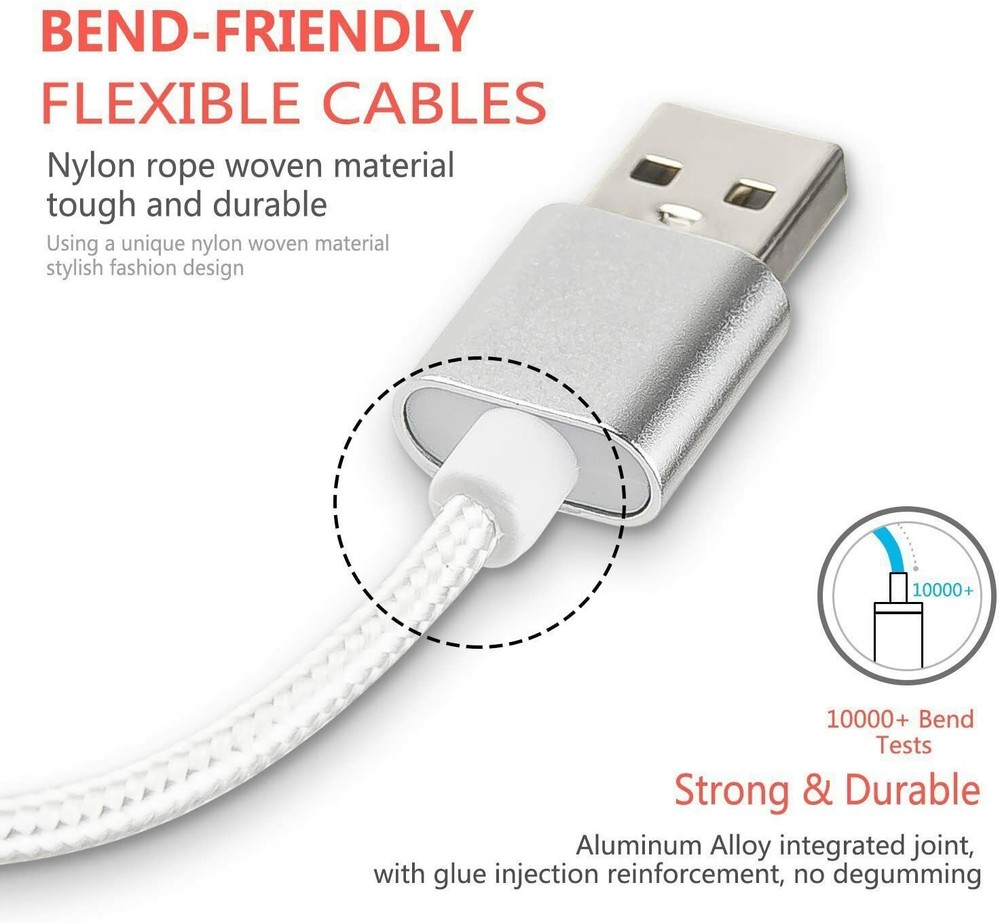 2X Micro USB Data Cable Cord Charger for Amazon Kindle Fire 2 HD 7 Tablet White