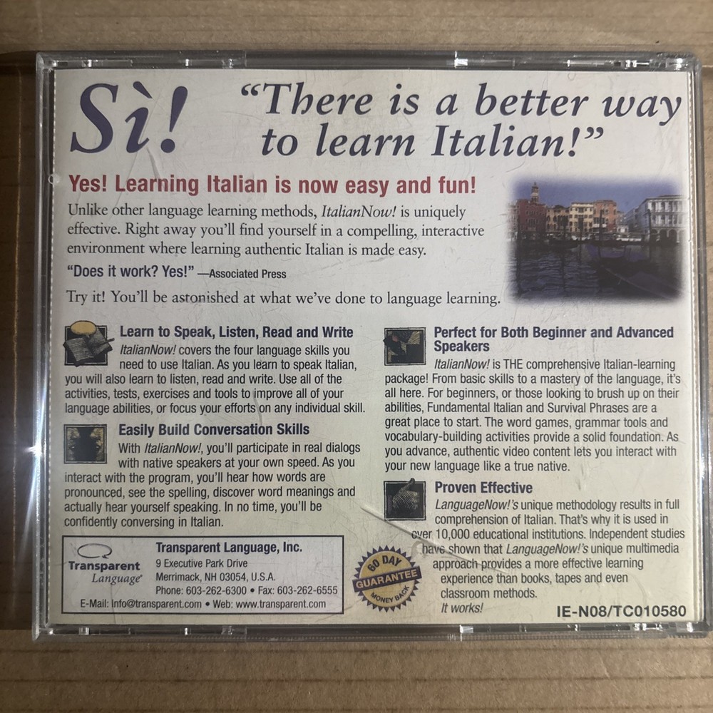 Learn Italian Now Transparent Language Learning Master Program PC/Mac Preowned