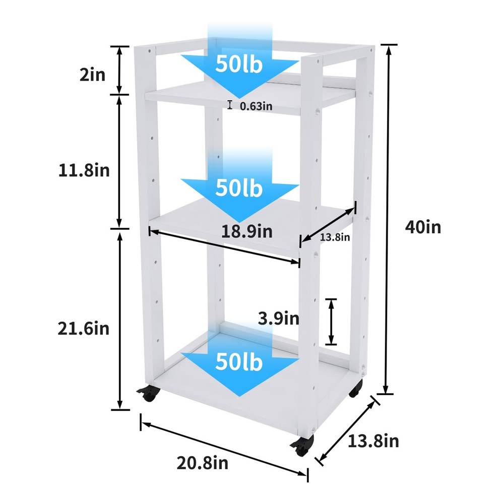 3-Tier Movable Printer Stand Floor-Standing Desk Side Shredder Stand Computer...