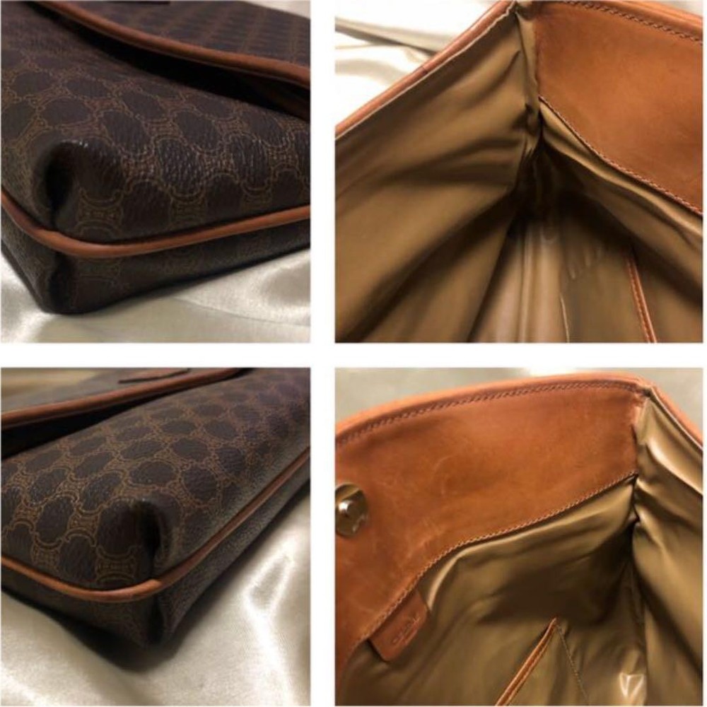 CELINE Old Macadam Pattern Clutch Bag Brown Leather Vintage Authentic