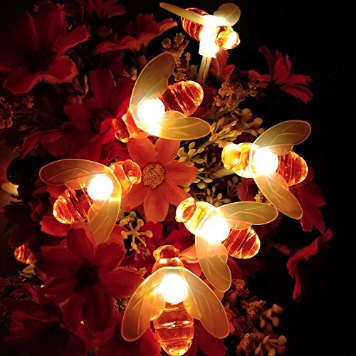 Plug-in Bee String Lights, 33Ft 100 Led Bee Shape Fairy Lights 8 plug 100leds