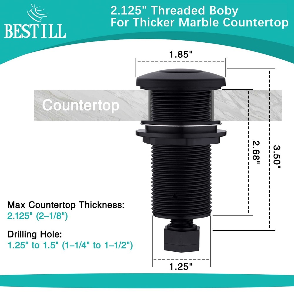 BESTILL Sink Top Garbage Disposal Air Switch Kit, Matte Black (Long Push Butt...