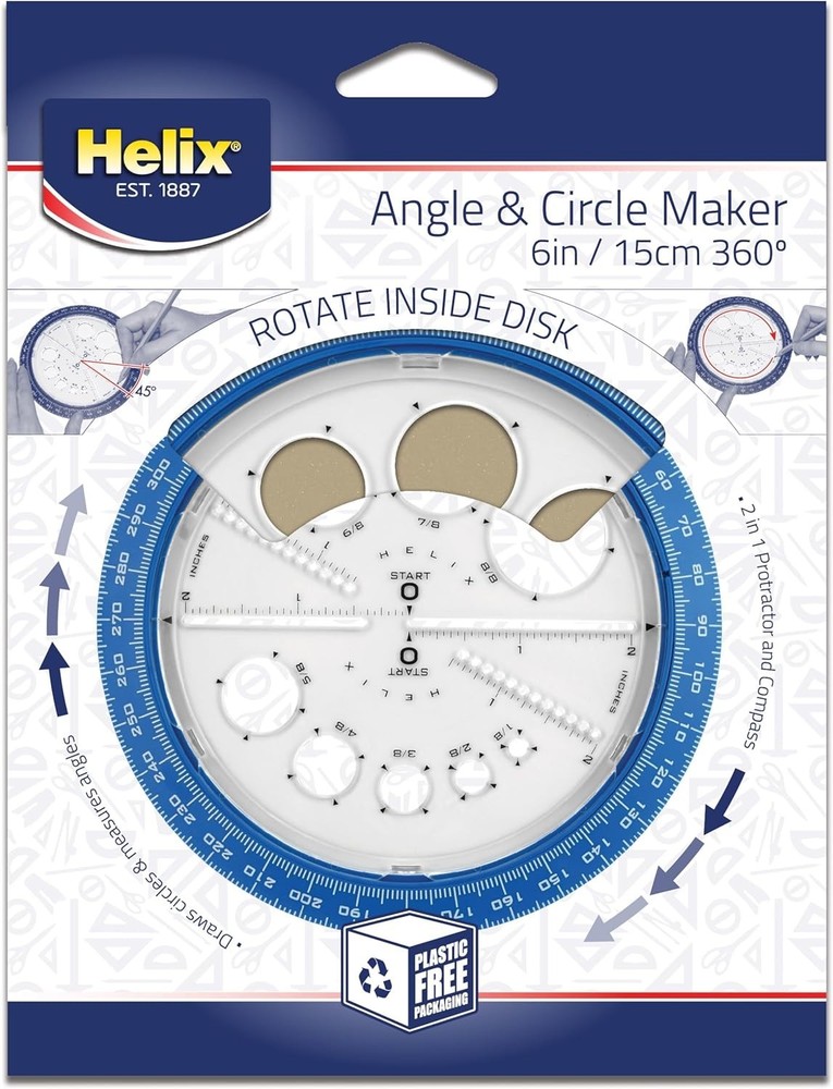 Angle and Circle Maker Protractor with Integrated Templates 6 Inch 15cm Assorted