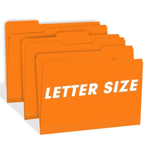 File Folder, 100 Pack 1/3 Cut Tab File Folders Letter Size, Folders Orange