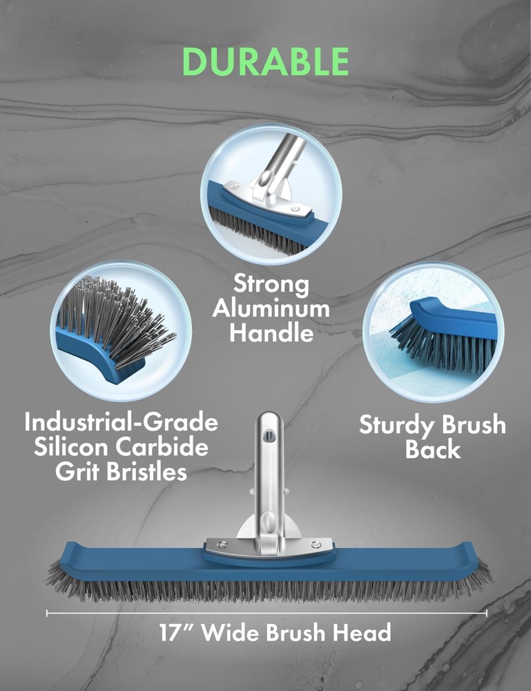Heavy Duty Pool Brush Head Stiff Bristles Aluminum Frame Algae Tile Cl