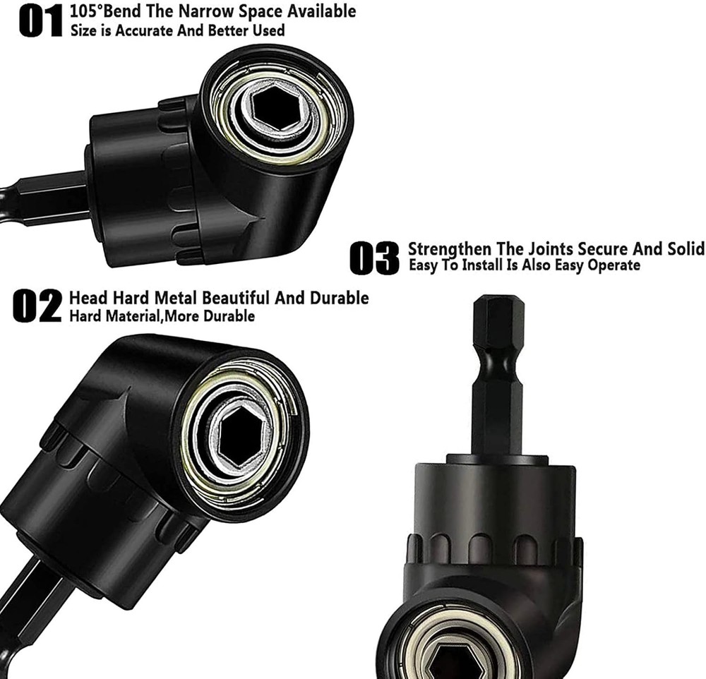Flexible Drill Bit Extension Set with Right Angle Attachment, 360° One Size