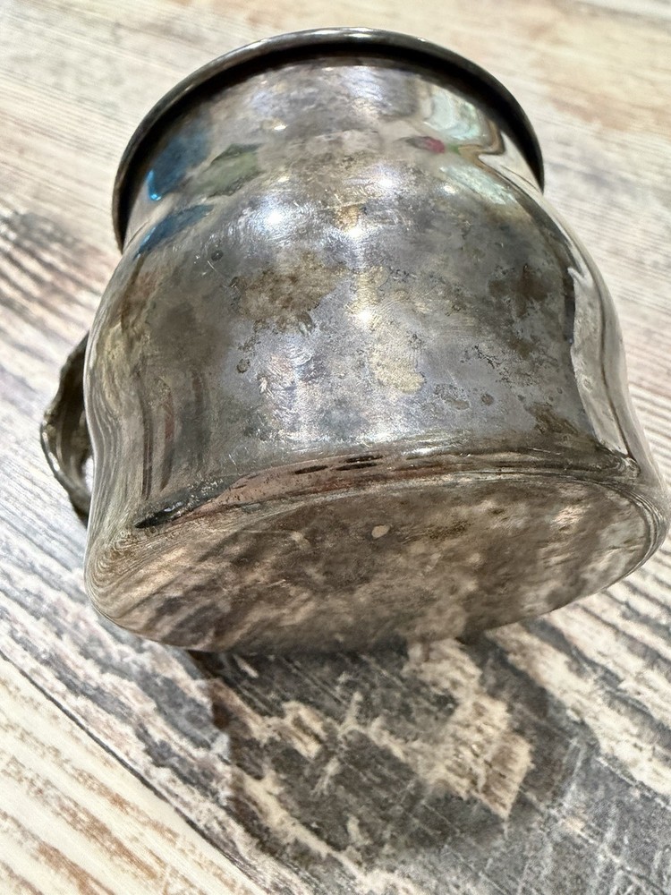 Antique Silverplate Cup with Ornate Handle and Engraving