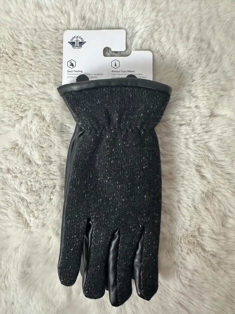 Dockers Winter Gloves Mens XL Black Stretch Wool Blend Touchscreen Capable