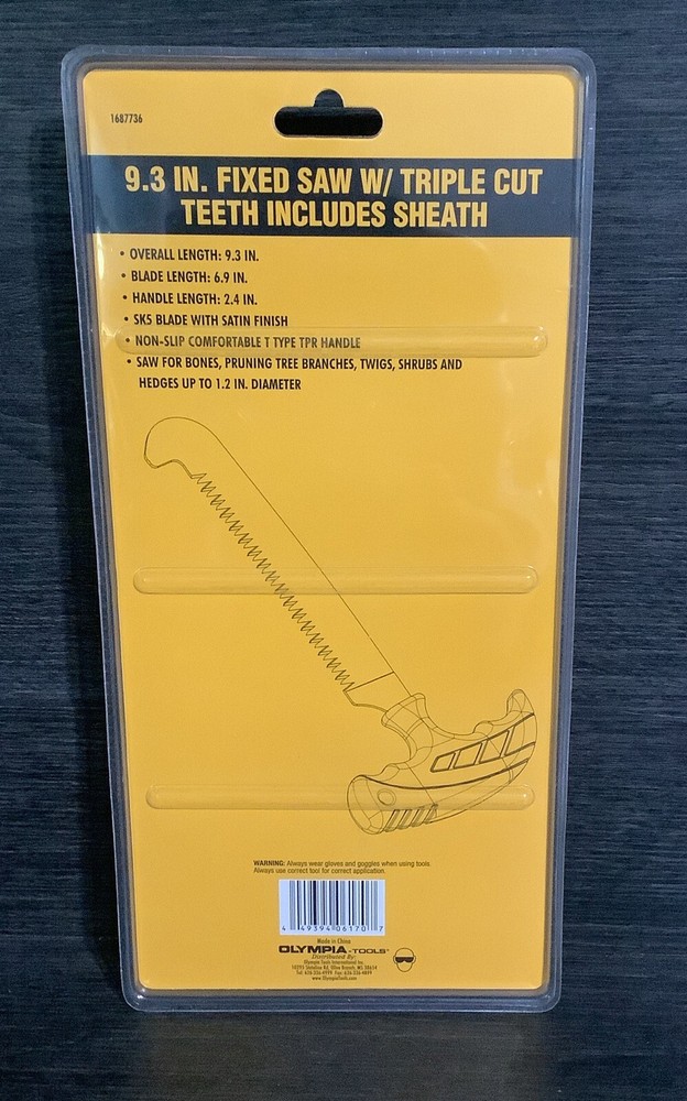 9.3 Inch Fixed Saw With Triple Cut Teeth Includes Sheath by Olympia Tools