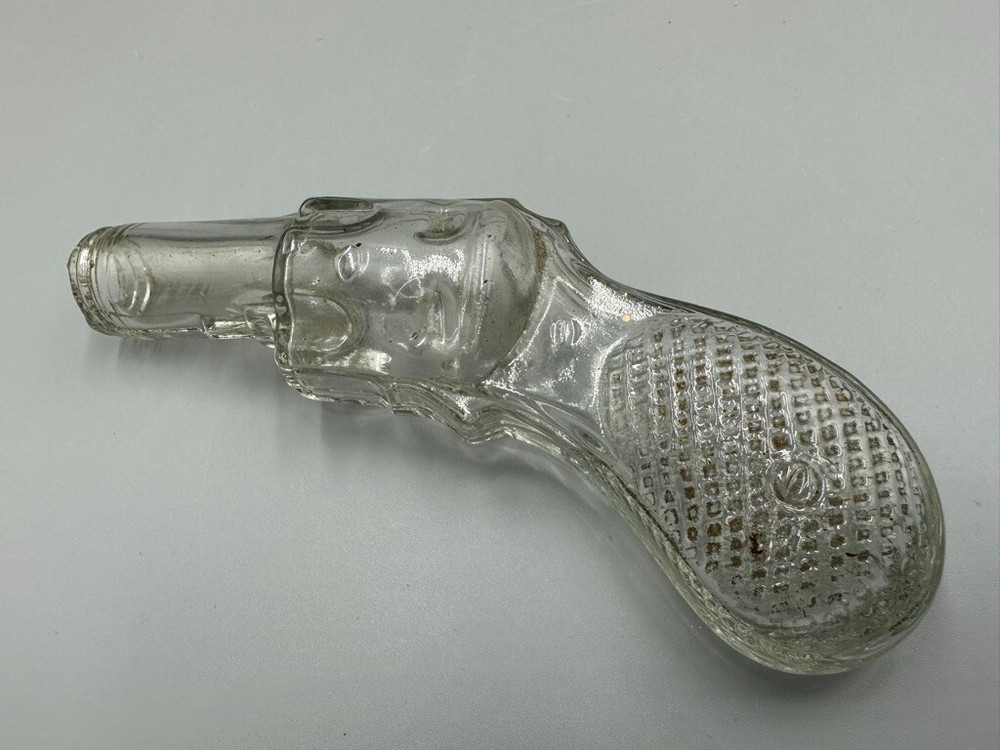 Antique GUN Medium Round Grip Figural Glass CANDY CONTAINER A&E 282
