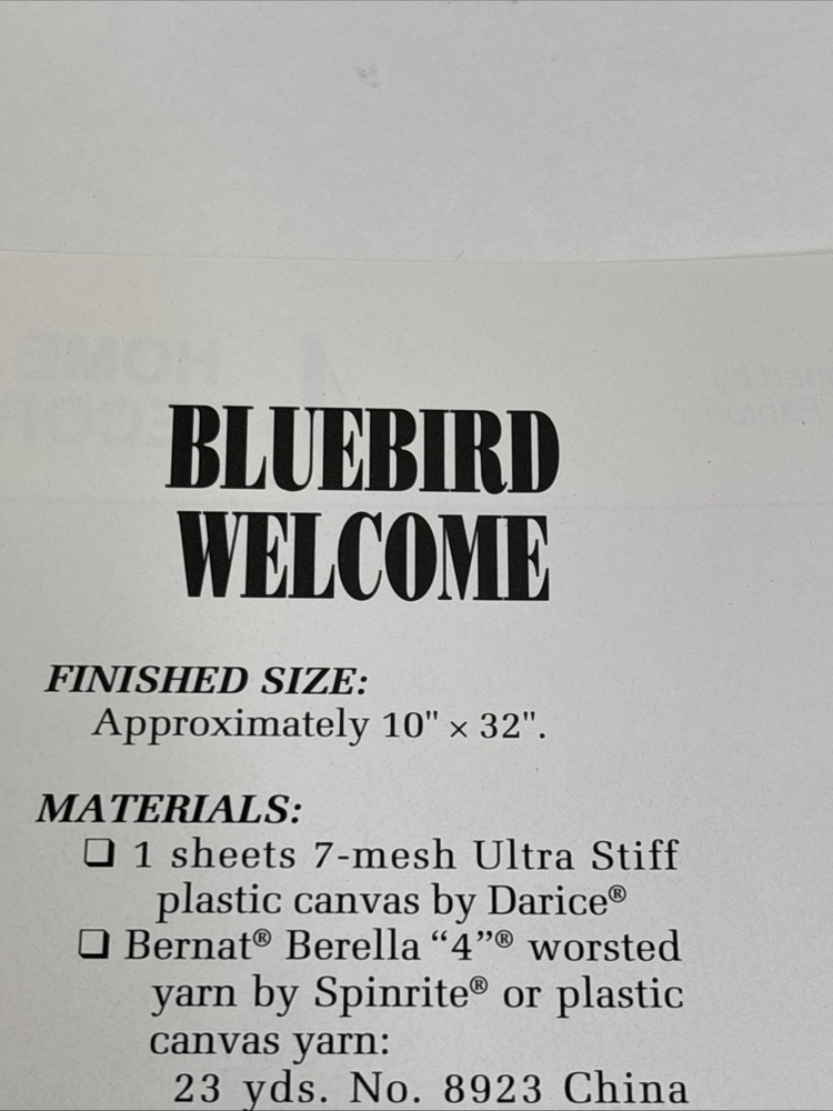 Bluebird Welcome Annie's Attic Plastic Canvas Pattern Page