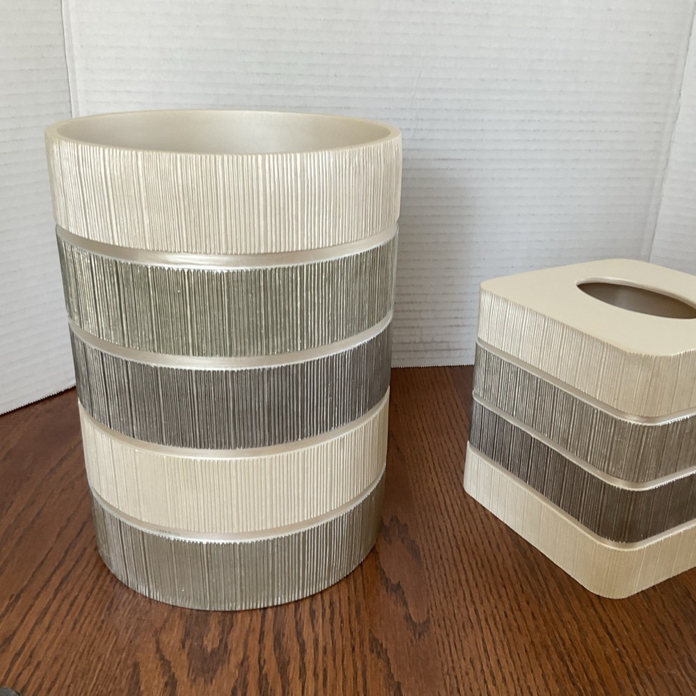 Modern Line “Grey” Waste Basket & Tissue Box Set by Popular Bath