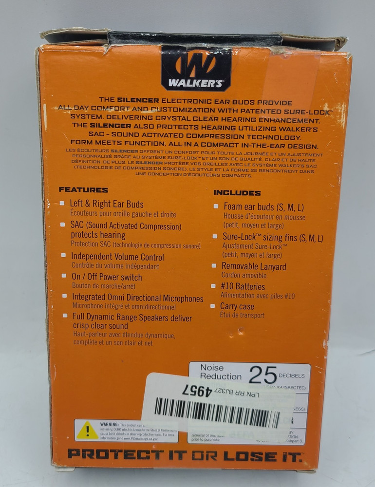 Walker's Silencer Earbuds Bluetooth Sound Activated Compression- NEED BATTERY