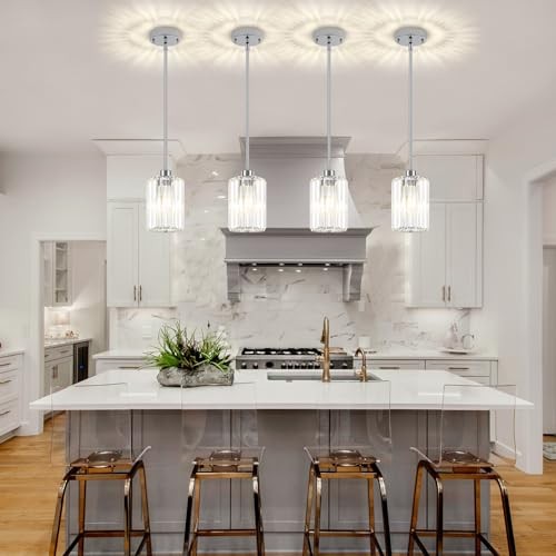 Chrome Pendant Lights,2 Pack Crystal Pendant Lighting for Kitchen 2-Pack Chrome