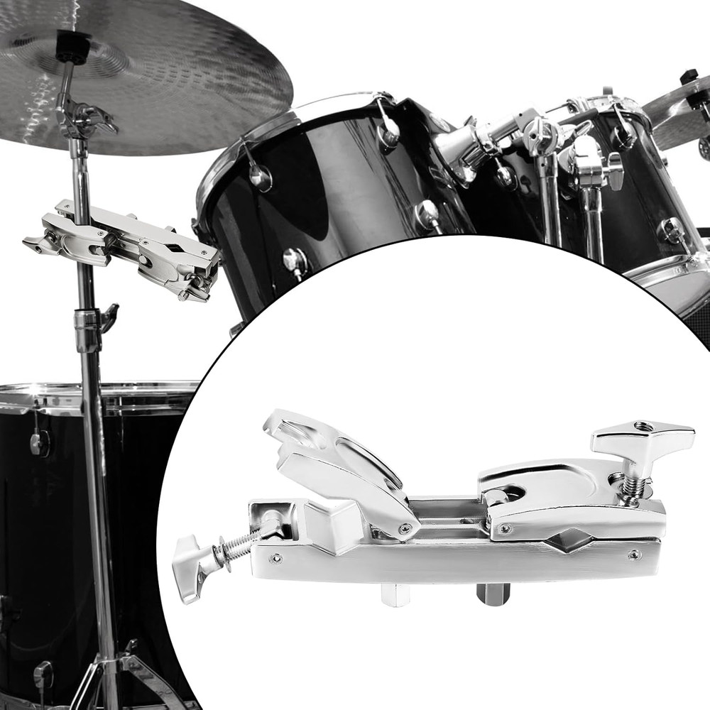 Cymbal Stand Multi-Clamp, Silver Drum Clamp Mount, Adjustable Percussion Drum Ac