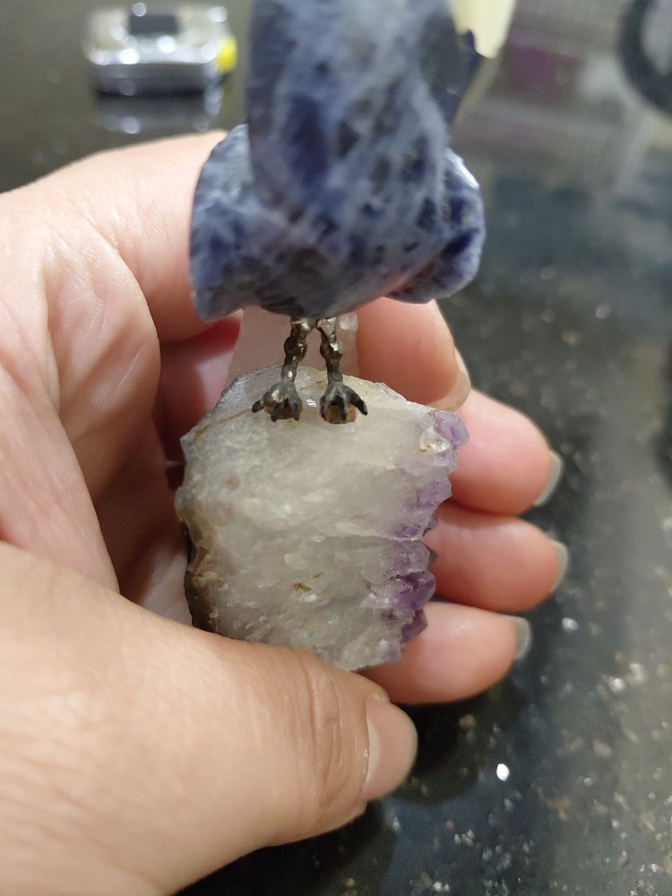 Beautiful Stone Bird on Amethyst Base
