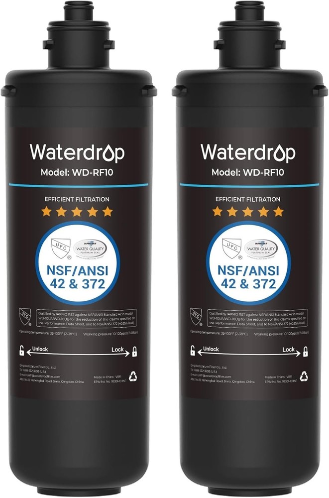 Waterdrop RF10 Replacement for 10UA/10UB Under Sink Water Filter, 2 PACK
