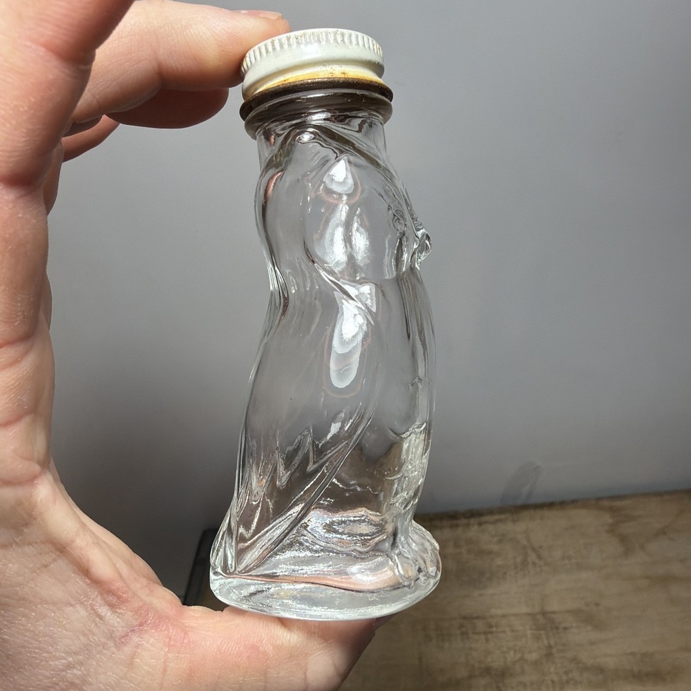 Vintage Glass Owl Candy Container