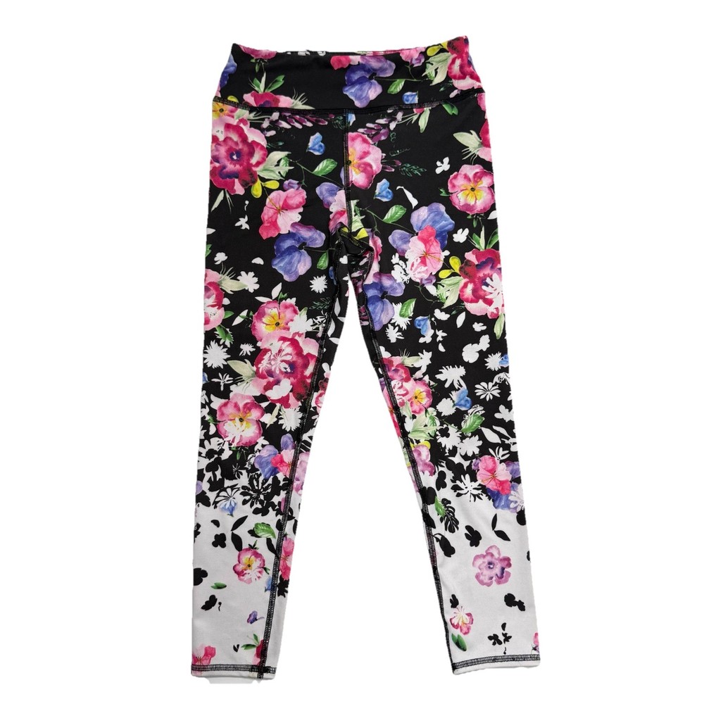 Evolution And Creation Floral Print Leggings Womens Size Medium Black/White/Pink