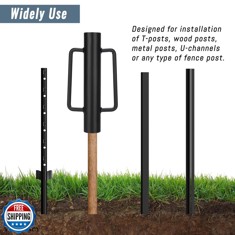 Fence Post Driver T Post Pounder with Handle 18 LB, Heavy Duty Hand Post Ramm