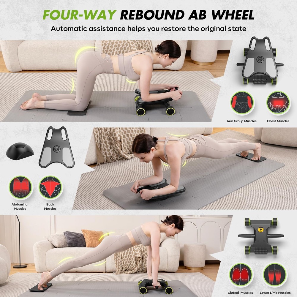 Ab Roller with Elbow Support, Core Workout Machine - 4 Wheels