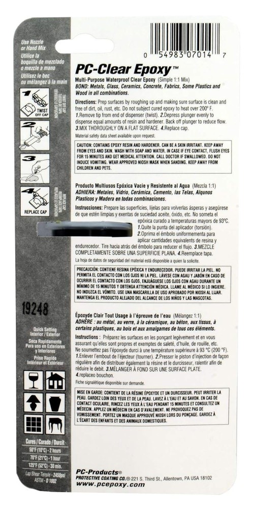 PC-Clear Epoxy Adhesive Liquid, 1oz Double Syringe, Clear