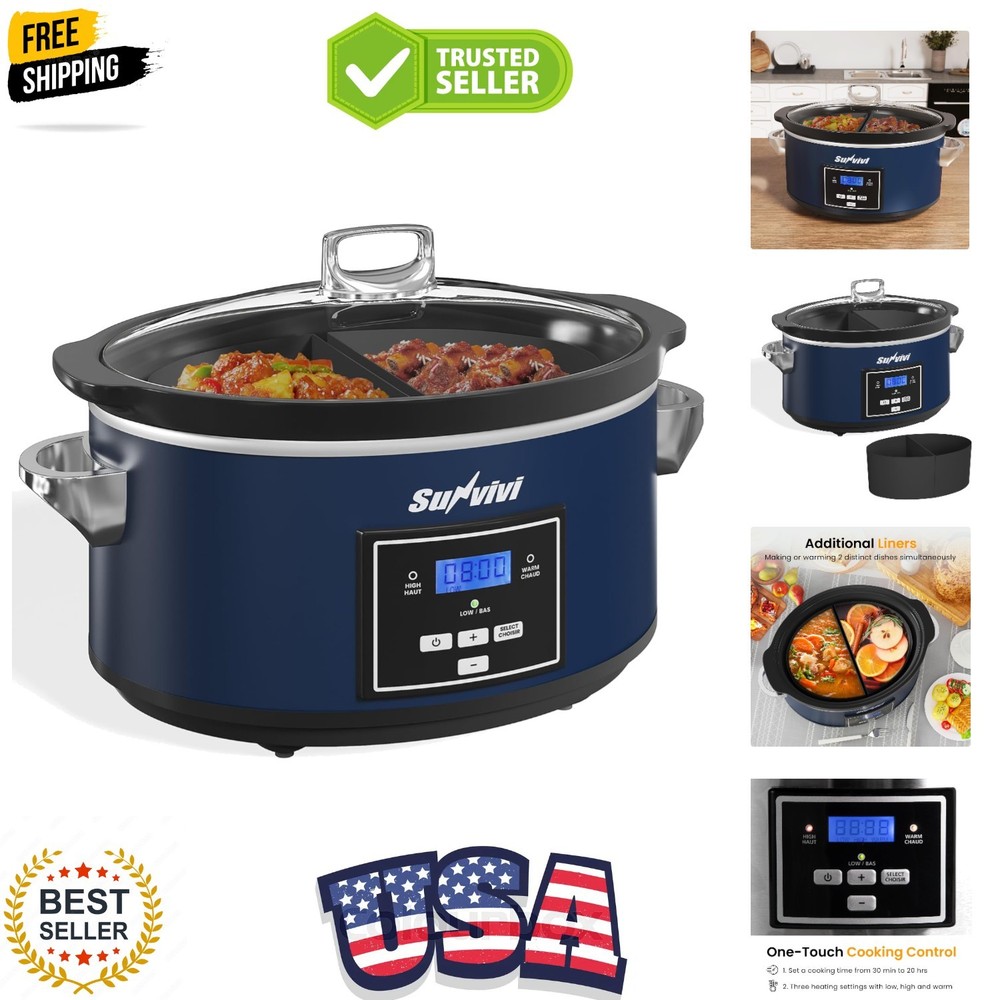 6 Quart Programmable Slow Cooker with 2 in 1 Silicone Liners, Multi-Cooker Fo...
