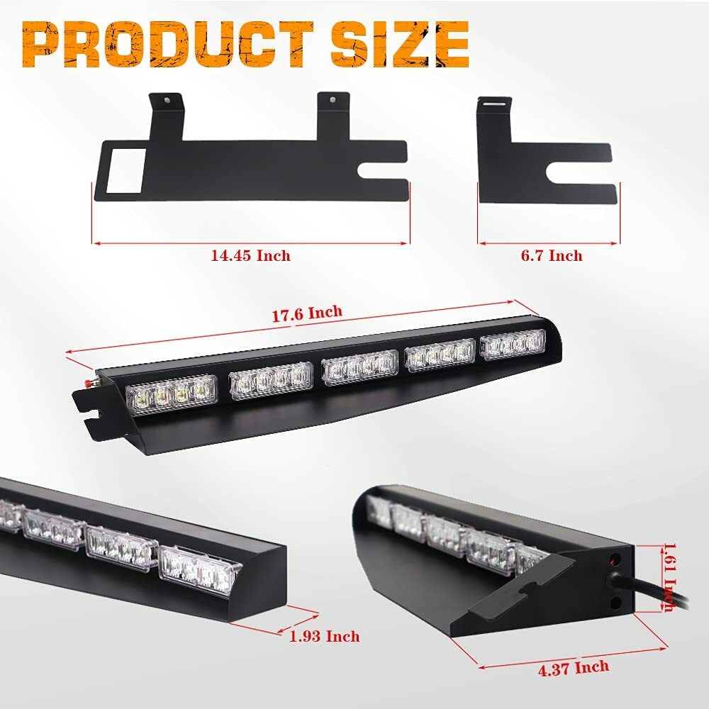 34" 40 LED Emergency Strobe Visor Lights Bar W/ Takedown Flash Windshield Amber