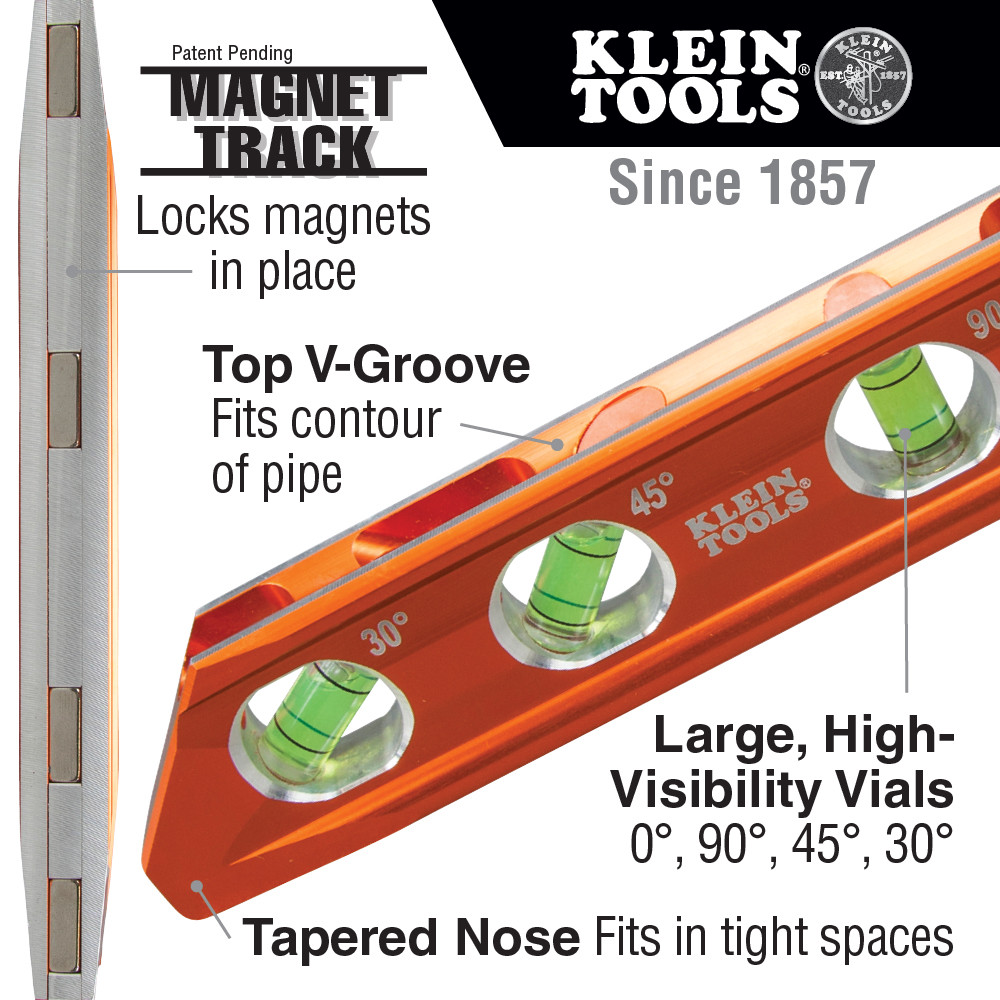 Klein Tools 935RB Torpedo Billet Level, Rare Earth Magnet