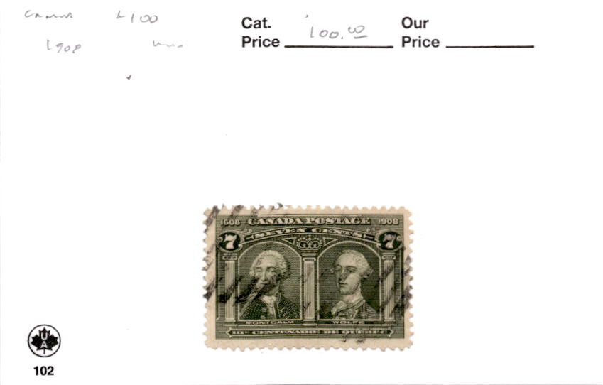 Canada, Postage Stamp, #100 Used, 1908 Montcalm & Wolfe (AF)