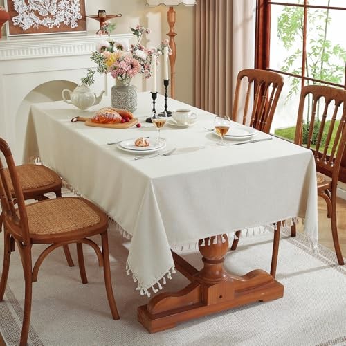 Rectangle Tablecloth, Water Resistant Tassel Table 36" x 36" (Square) Ivory