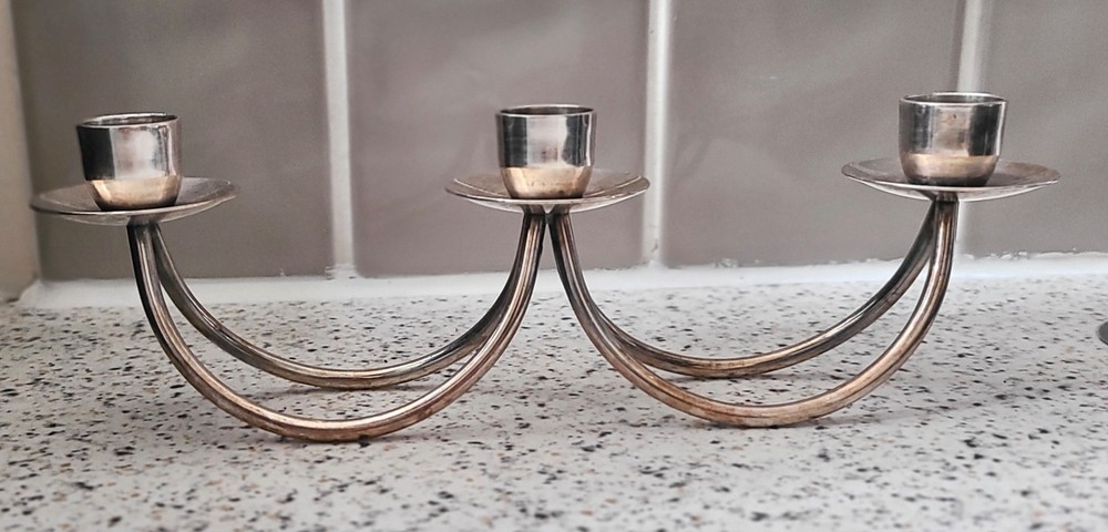 VINTAGE DANISH SILVER - PLATED  CANDLESTICK - 23cm WIDE