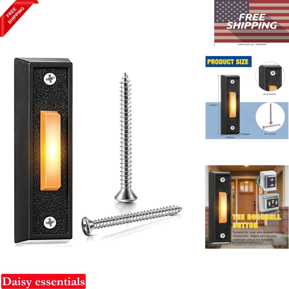 Lighted Doorbell Button Wired Replacement for Most Low-Voltage Systems Black ...