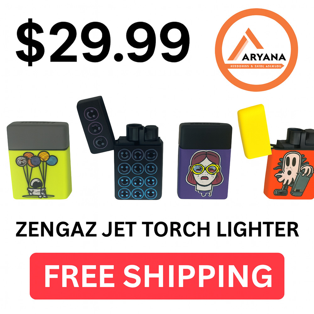 Zengaz Jet Torch Lighter – (4CT) | Mixed Colors & Designs | Refillable