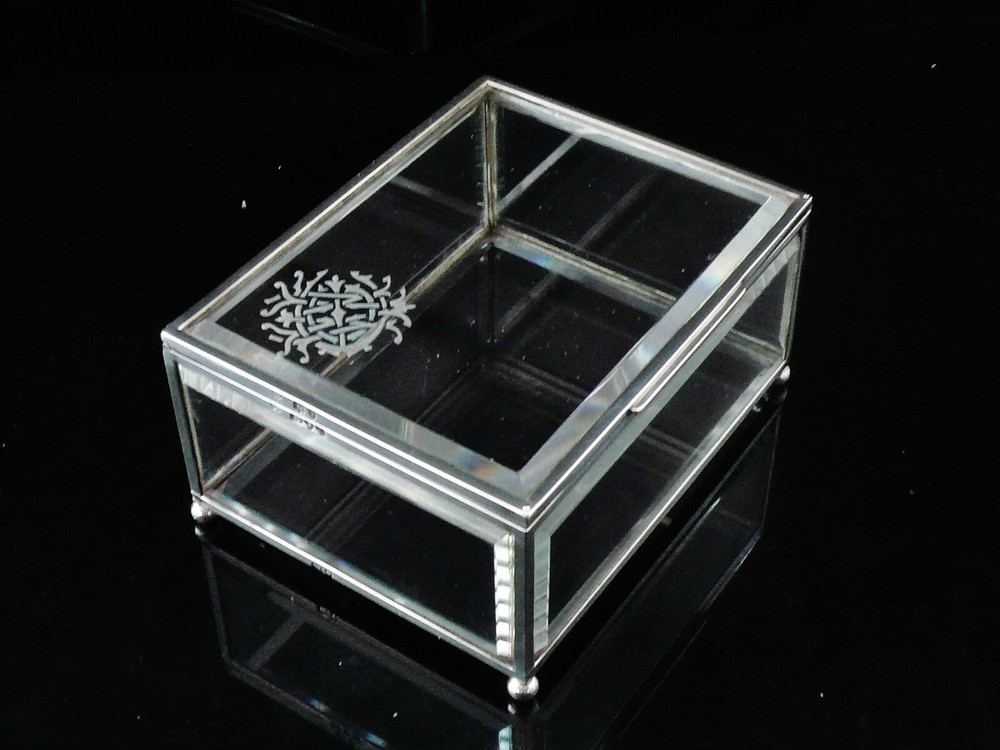 Antique Sterling Silver Mounted Glass Display Trinket Box, Wright & Davies 1894