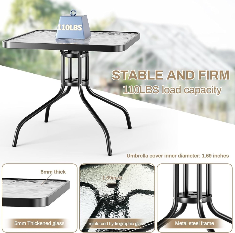 Outdoor Patio Dining Set with 4 Stackable Textilene Chairs and Square Table