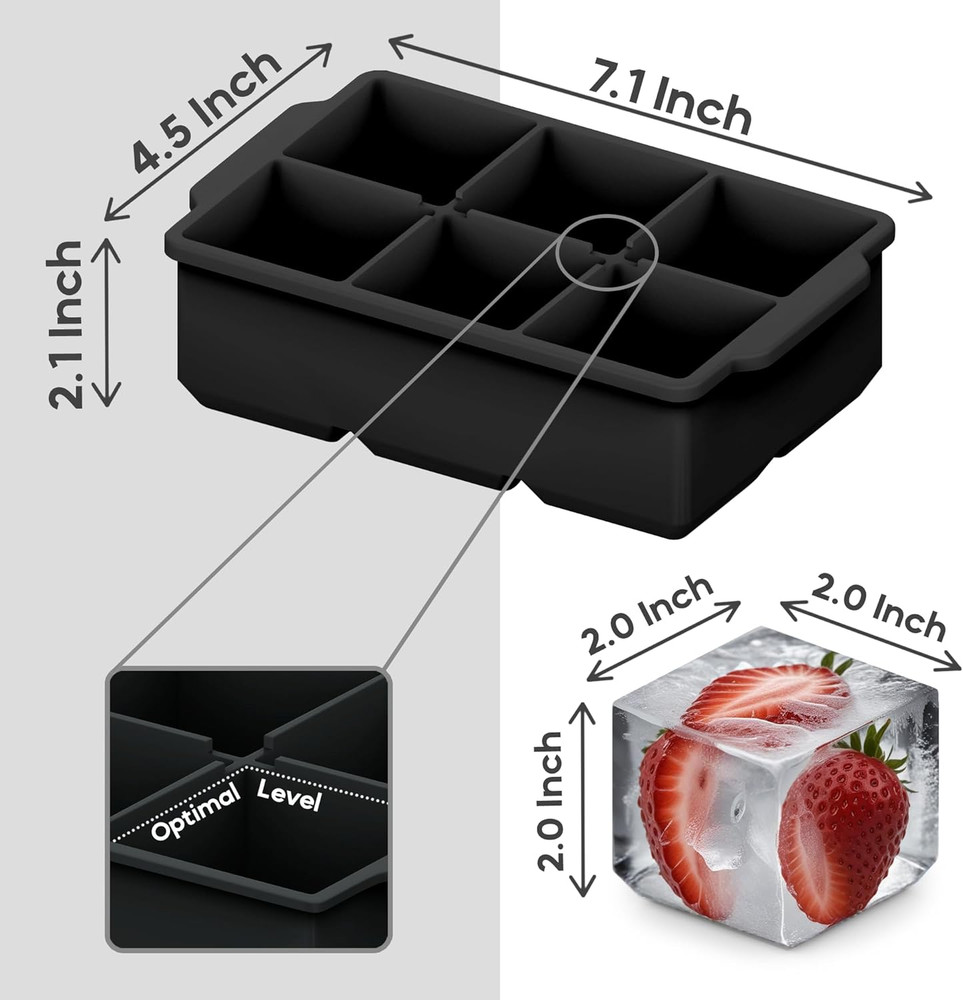 Large Silicone Ice Cube Tray (2-Pack), Easy Release 2" Big Ice Cubes - Cockta...
