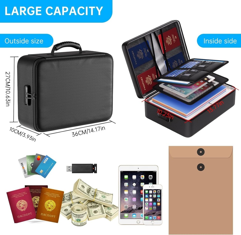 Fireproof Document Bag with Lock, 5 Layers Protection