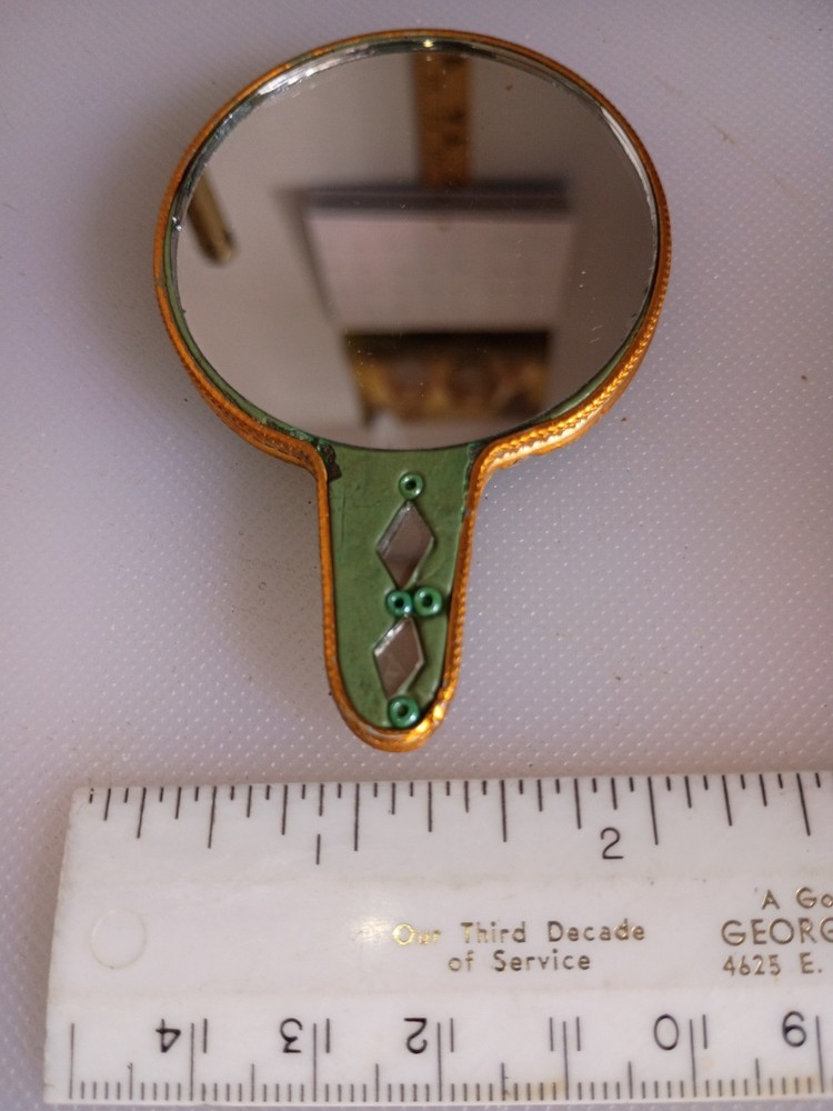 Vintage Micro Mosaic Hand Held Mirror Textured Gold beaded #2