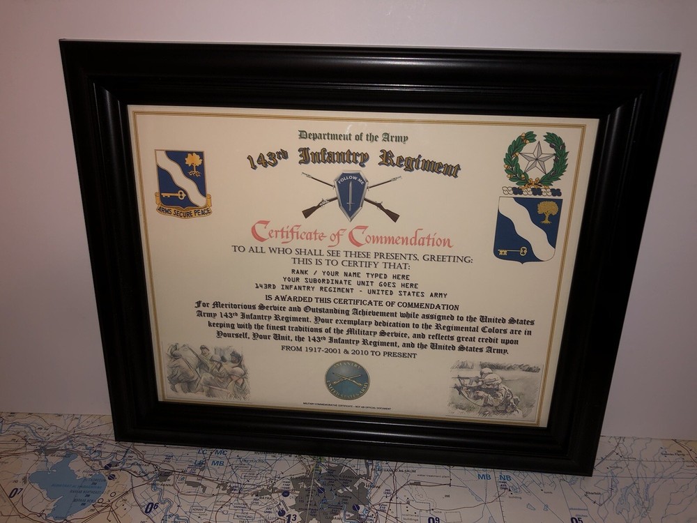 143RD INFANTRY REGIMENT / COMMEMORATIVE - CERTIFICATE OF COMMENDATION