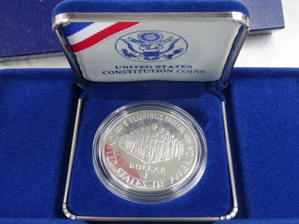 1987 Proof Constitution Commemorative Silver Dollar $1 w/ Box & COA OGP
